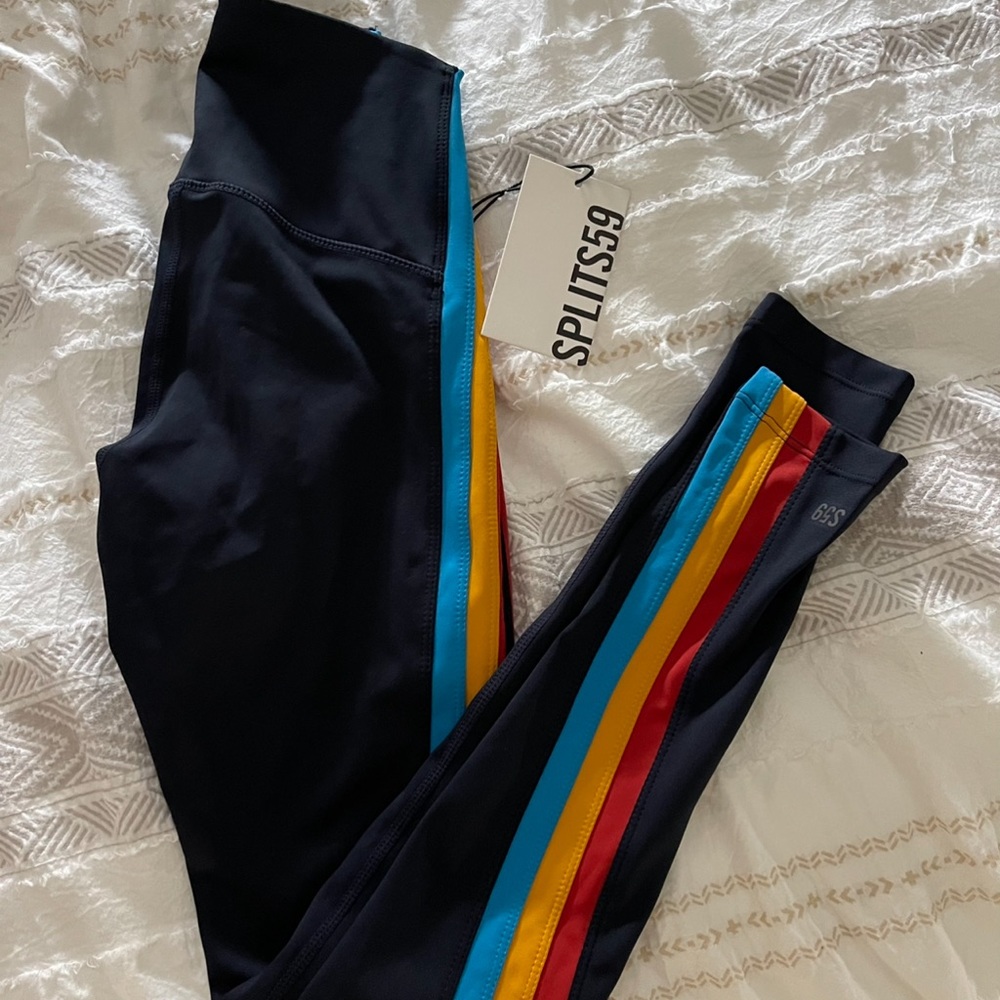 Splits59 Navy Leggings & Bra set with Rainbow Side Stripes size XS - Picture 2 of 6